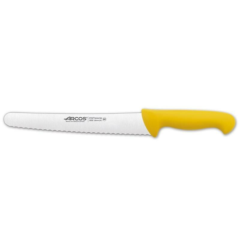 293200 293224 293225 ARCOS 25cm 2900 SERIES SS SERRATED PASTRY KNIVES in YELLOW, WHITE & BLACK
